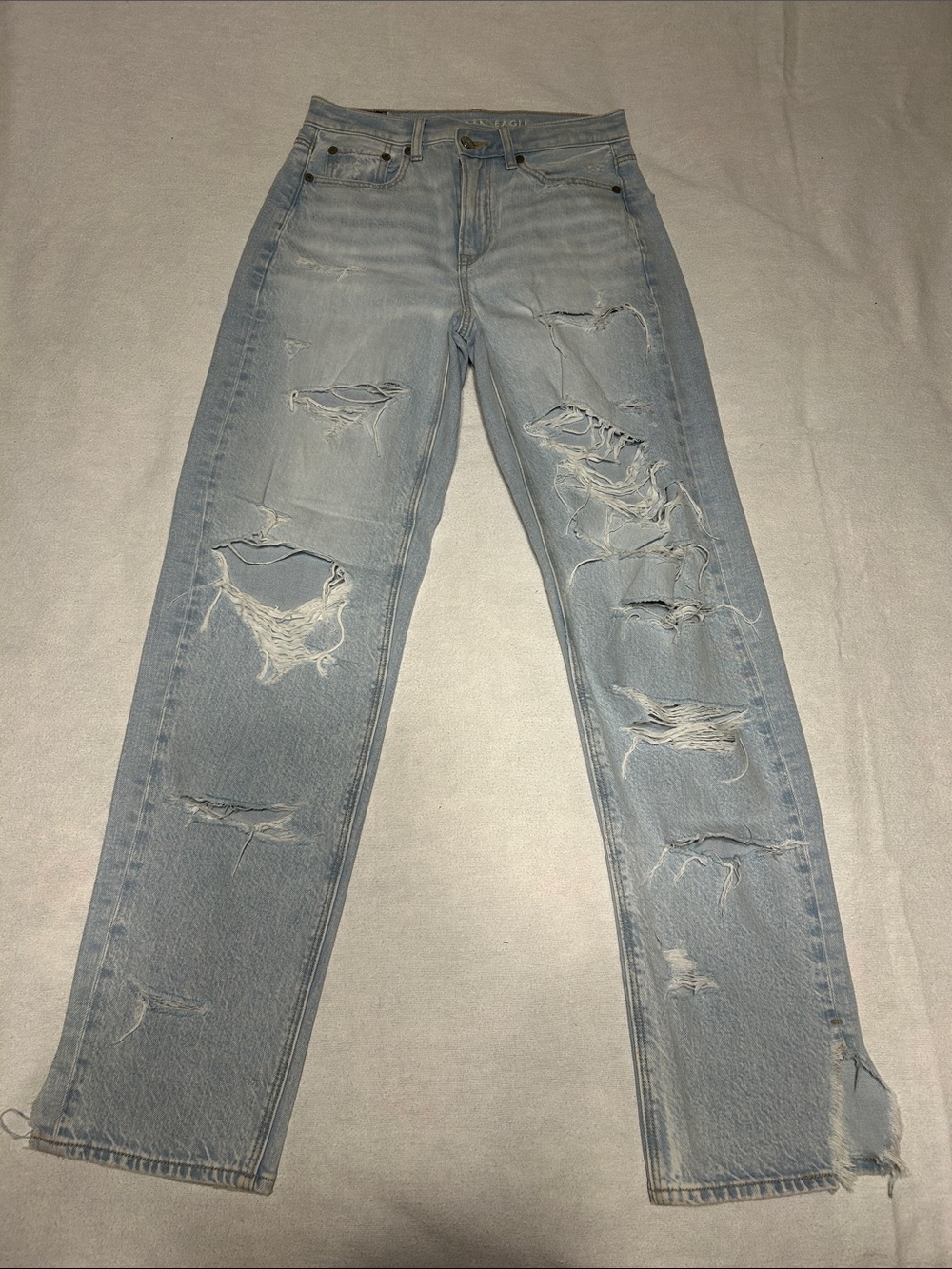 American Eagle Outfitters Light Blue Distressed Straight-Leg Jeans